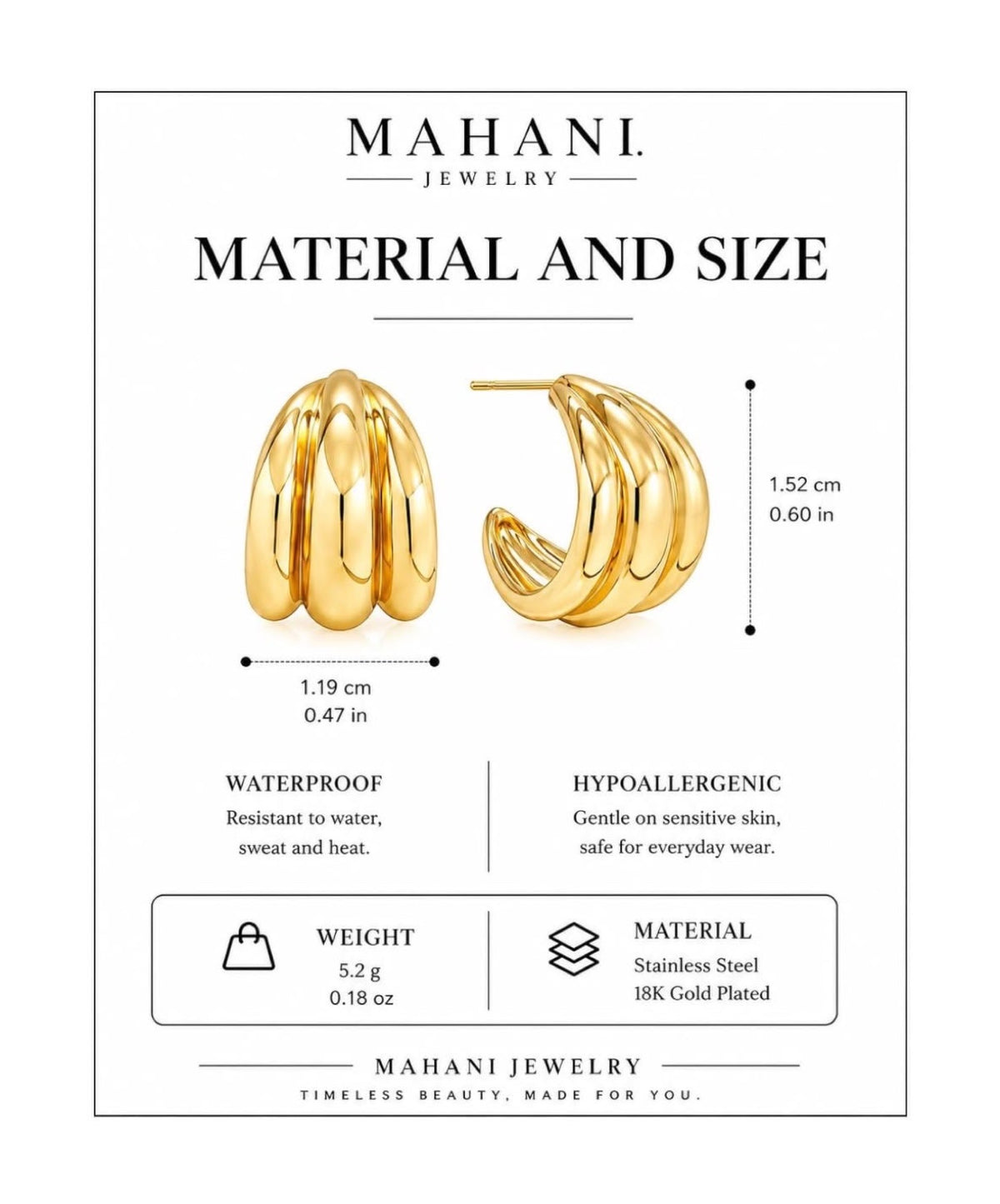 Material and size details — Aria Ridged Hoops