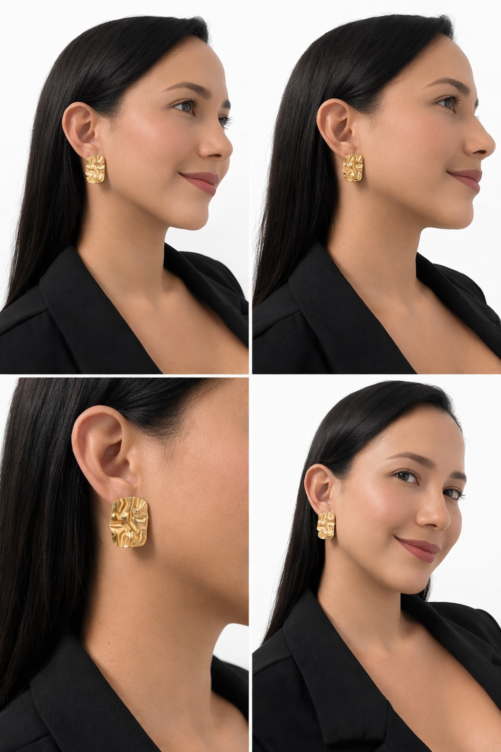 Gold Textured Stud Earrings Set — 18K Gold Plated | Set of 3 Pairs