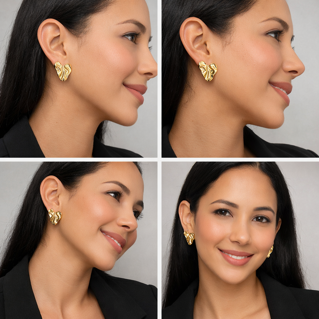 Gold Textured Stud Earrings Set — 18K Gold Plated | Set of 3 Pairs