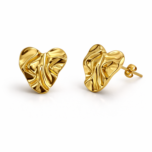 Gold Textured Stud Earrings Set — 18K Gold Plated | Set of 3 Pairs