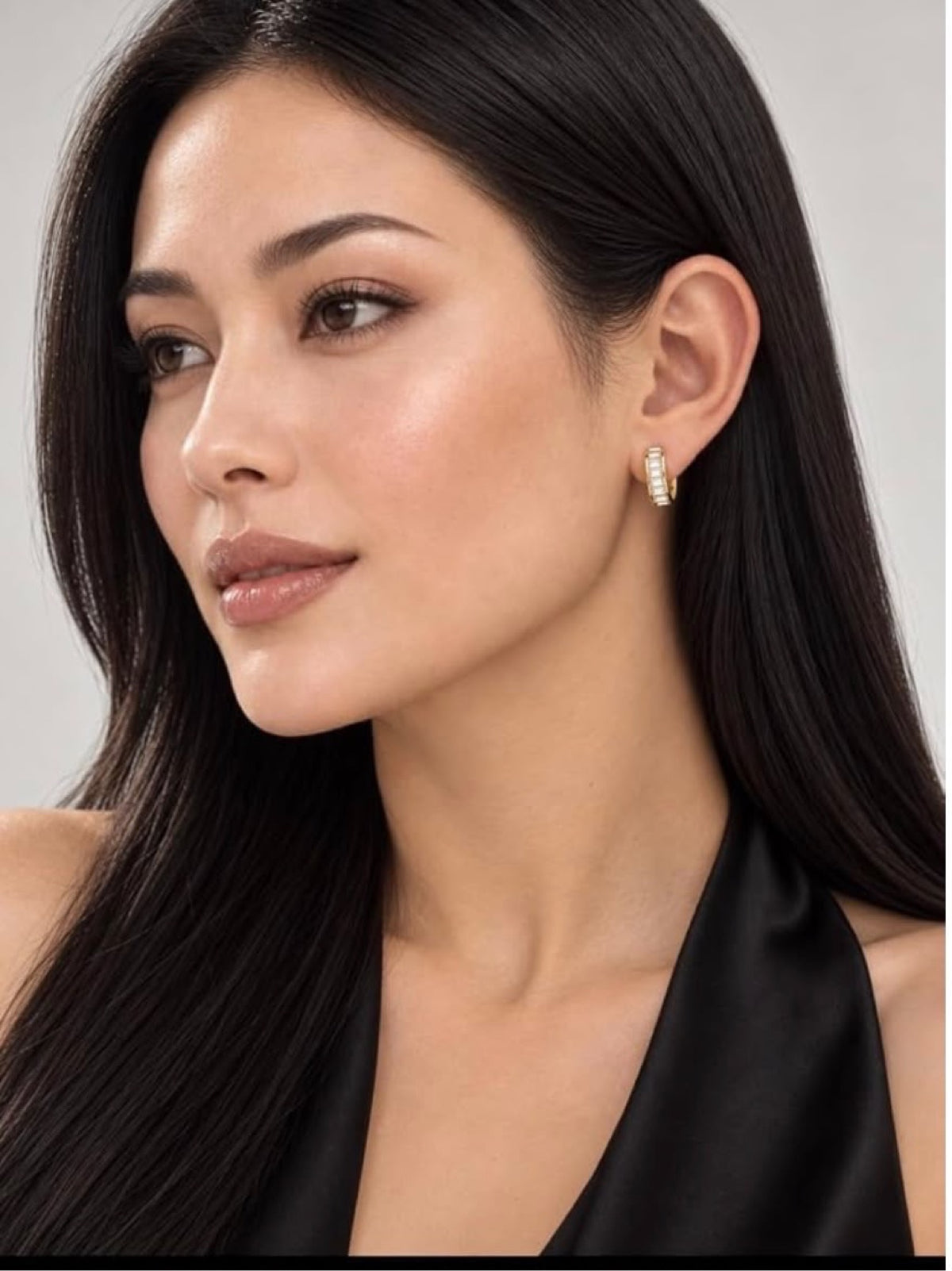 Model wearing Tina Baguette Hoops