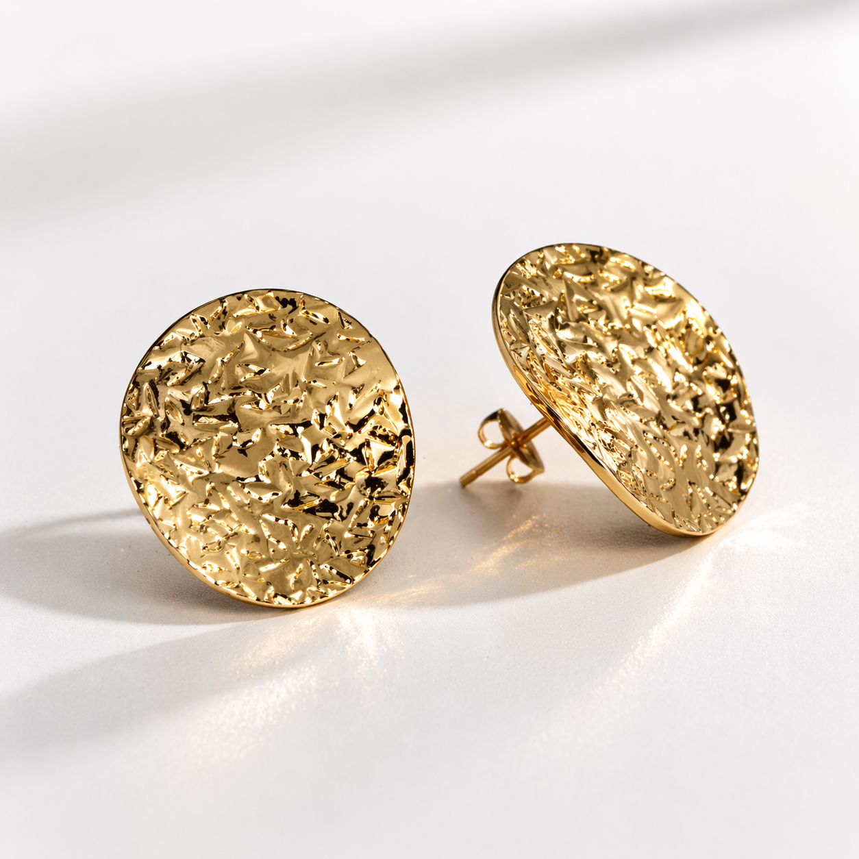 Gold Textured Stud Earrings Set — 18K Gold Plated | Set of 3 Pairs