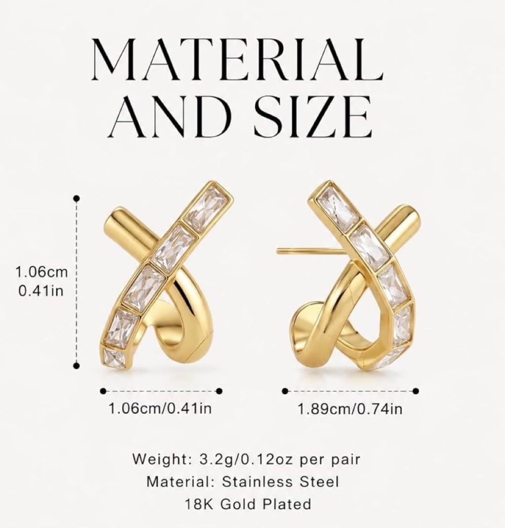 Material and size details — Bianca Criss-Cross Studs