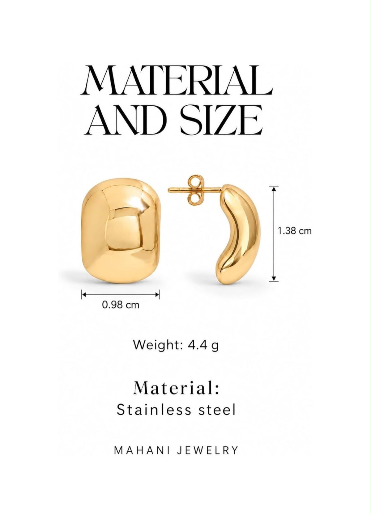 Material and size details — Camila Dome Hoops