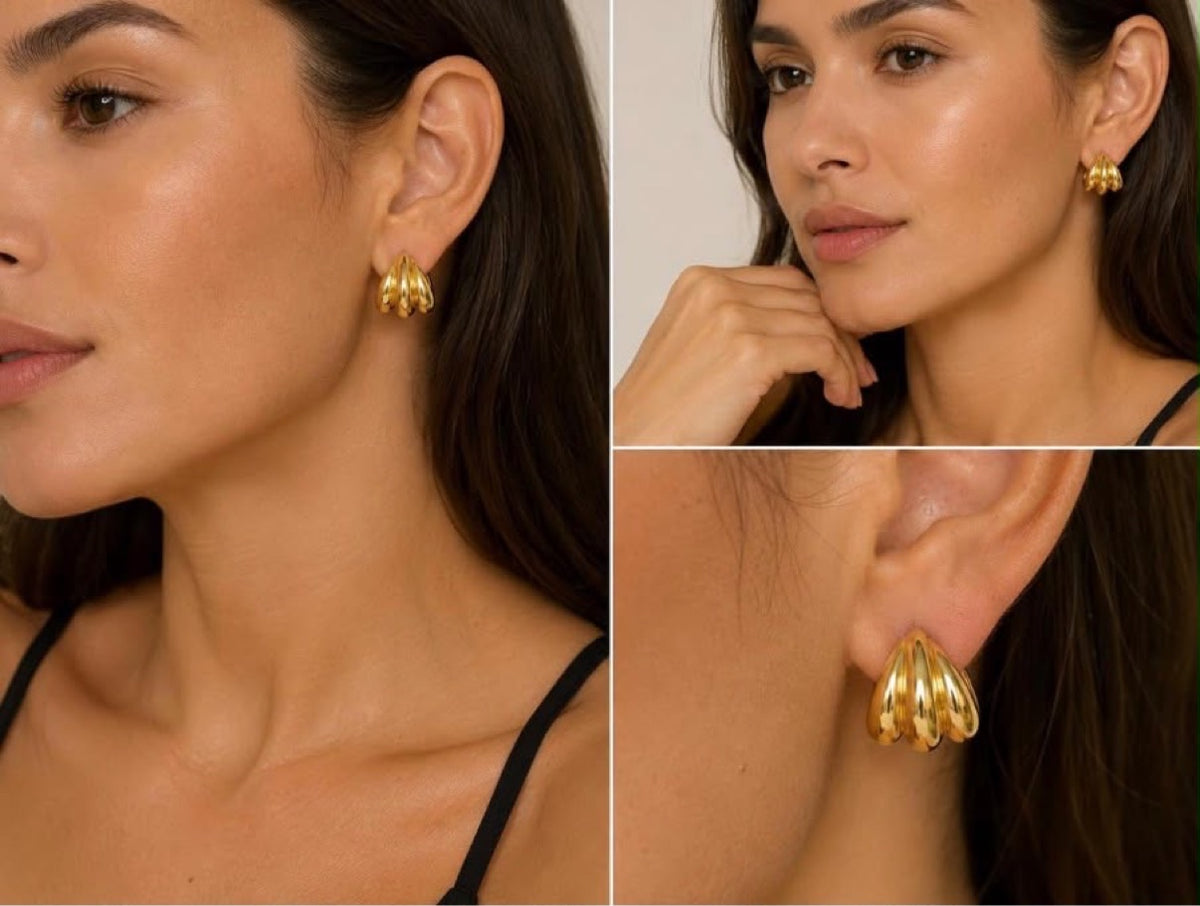 Model wearing Aria Ridged Hoops