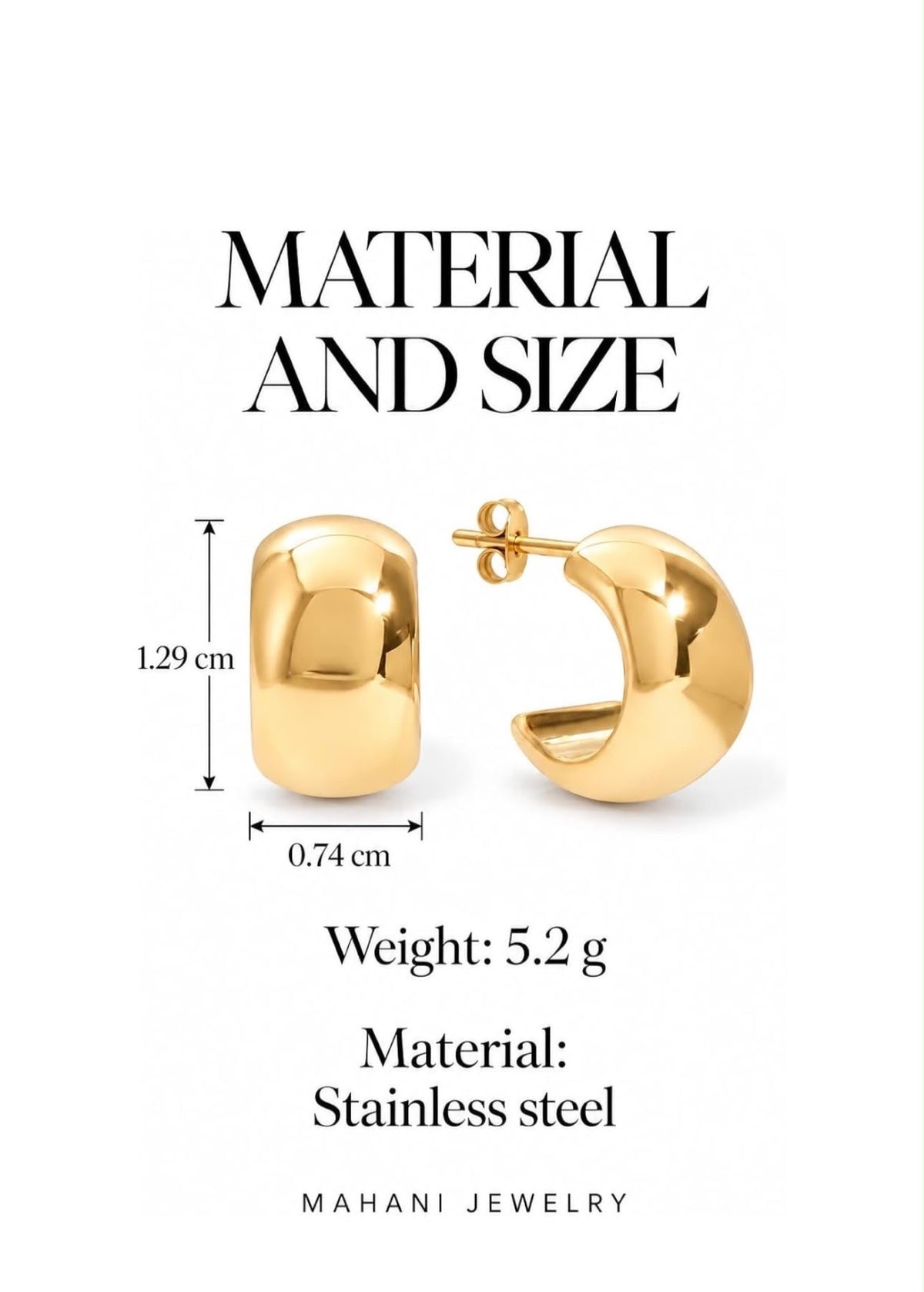 Material and size details — Lucia Crescent Hoops