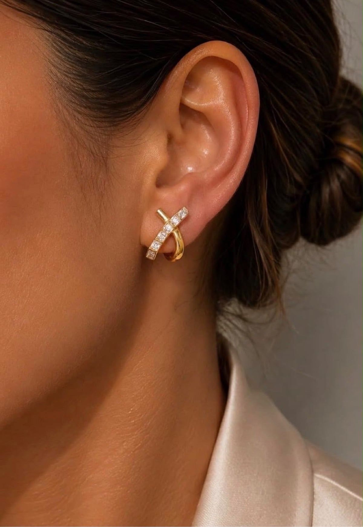 Bianca Criss-Cross Studs worn on ear