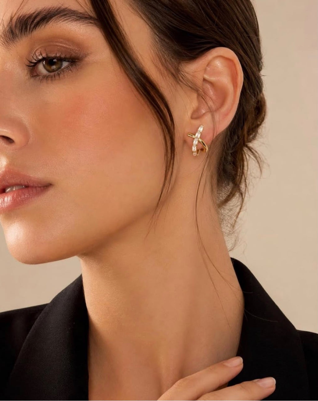 Model wearing Bianca Criss-Cross Studs
