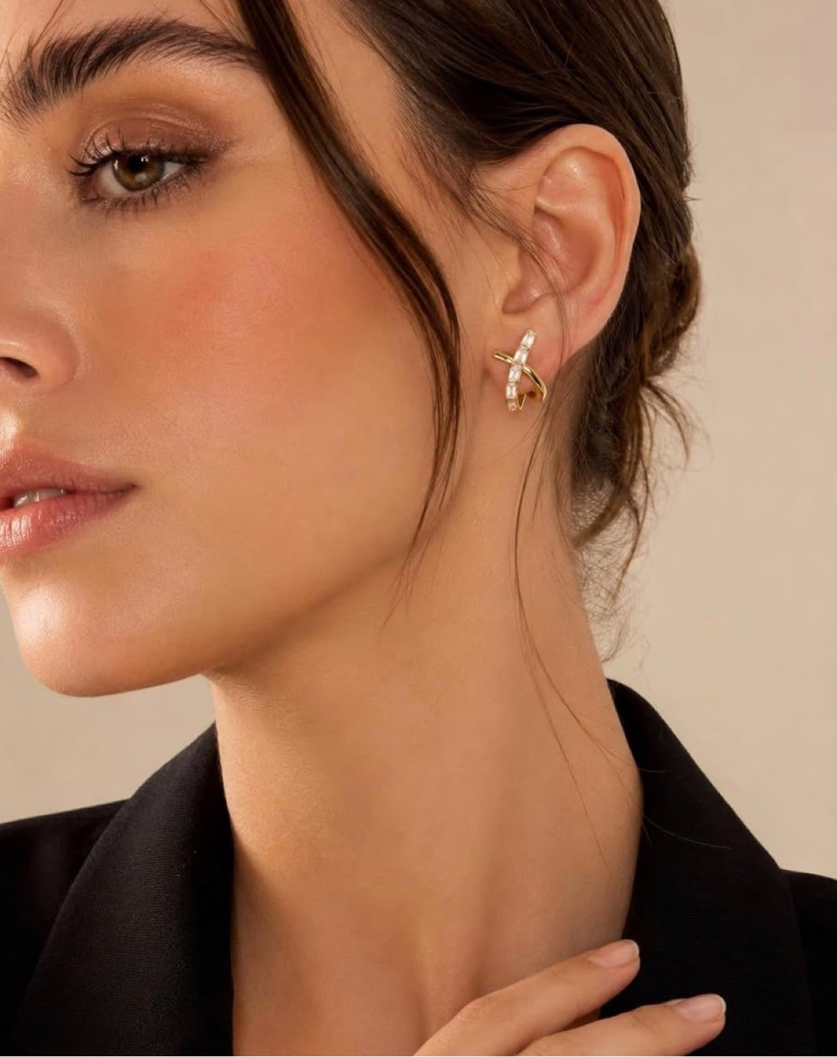 Model wearing Bianca Criss-Cross Studs