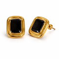 Black Acrylic Gold Stud Earrings — 18K Gold Plated | Vintage Square
