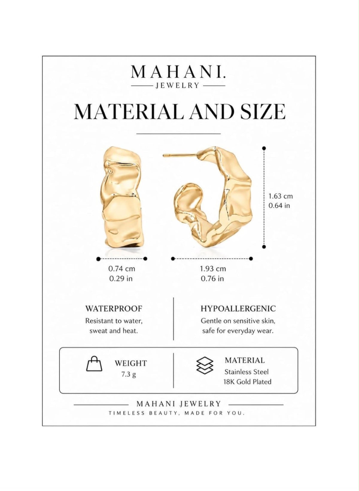 Material and size details — Josephine Molten Hoops