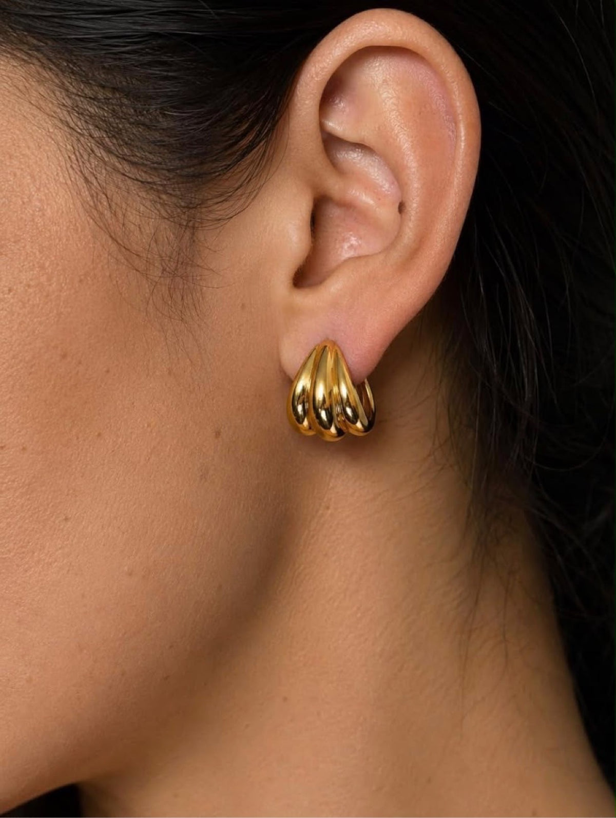Aria Ridged Hoops worn on ear
