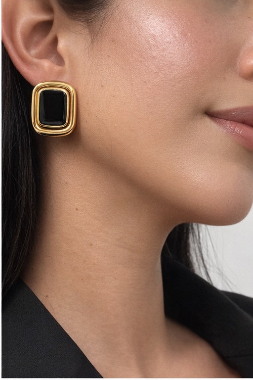 Black Acrylic Gold Stud Earrings — 18K Gold Plated | Vintage Square
